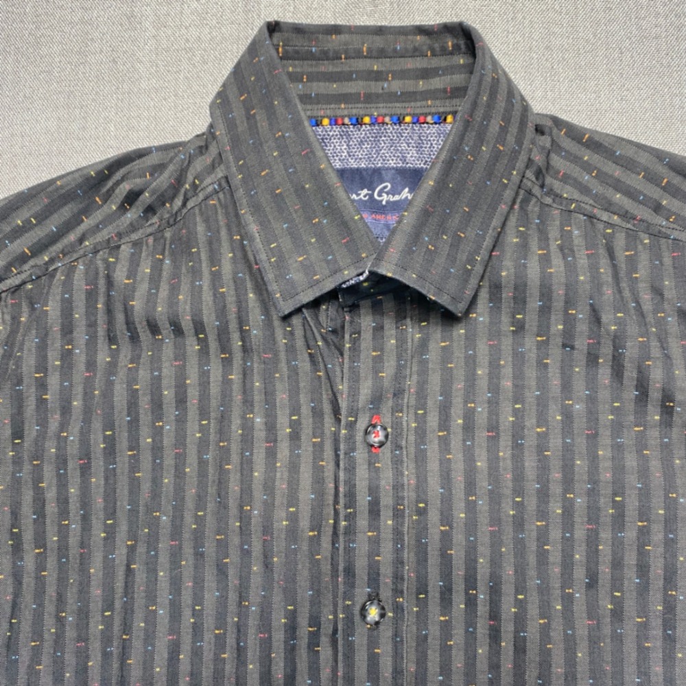 Robert Graham Modern Americana Shirt Mens Large Black Striped Dash Long‎ Sleeve